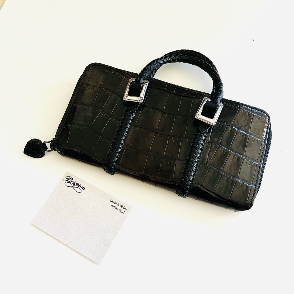 Brighton Black Crocodile Embossed Gladiola Women's Wallet EUC